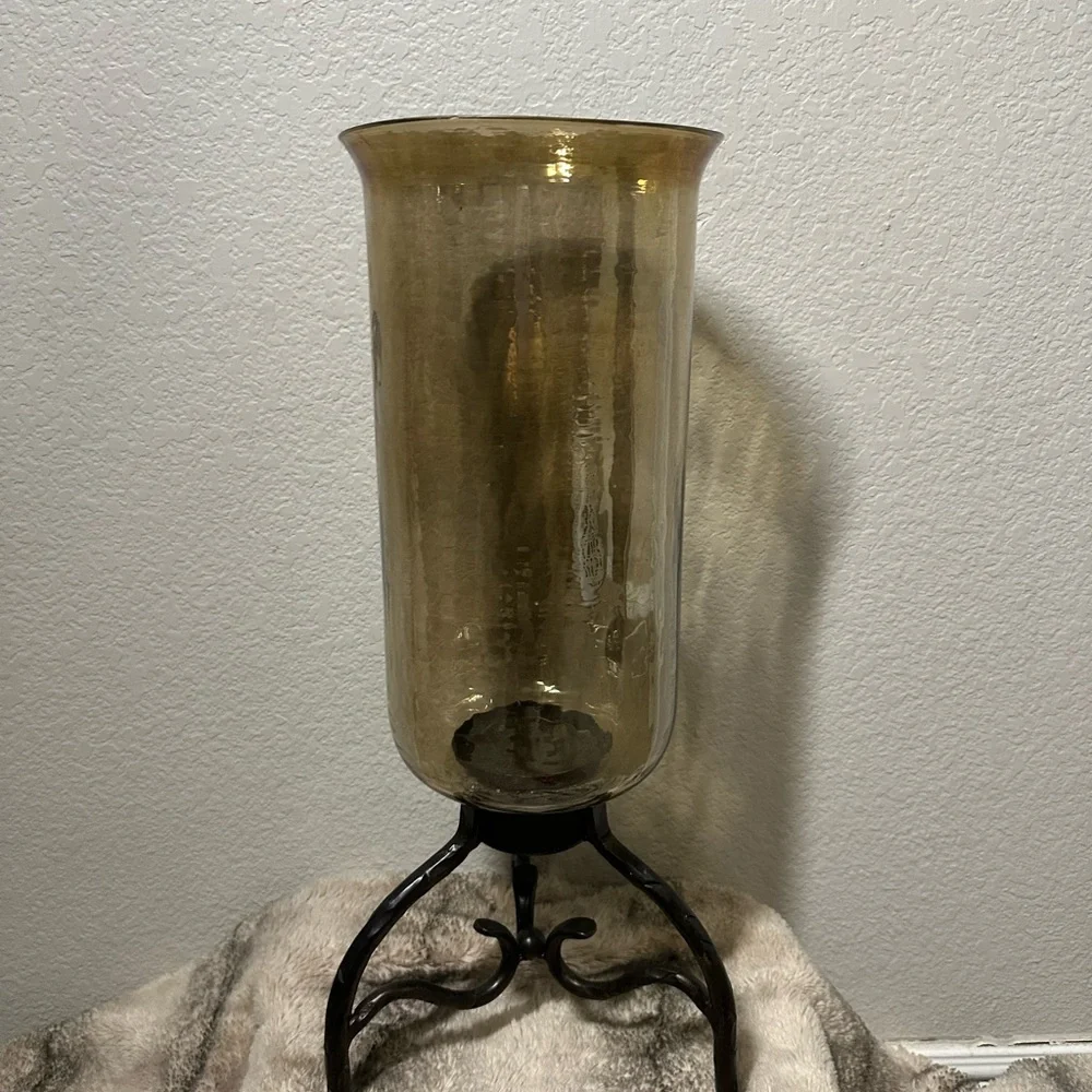 Amber Glass Vase on Black Metal Stand - Home Accents Vases